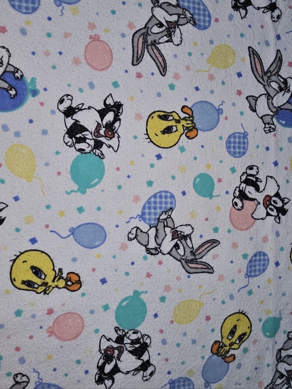 Looney Tunes Baby Blanket Balloons Cotton Flannel Receiving Blanket Vintage 90s - Picture 8 of 11